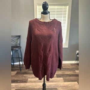 Aerie Sweater Womens Small Maroon Chunky Cable Knit Pullover Cozy Oversized Wool